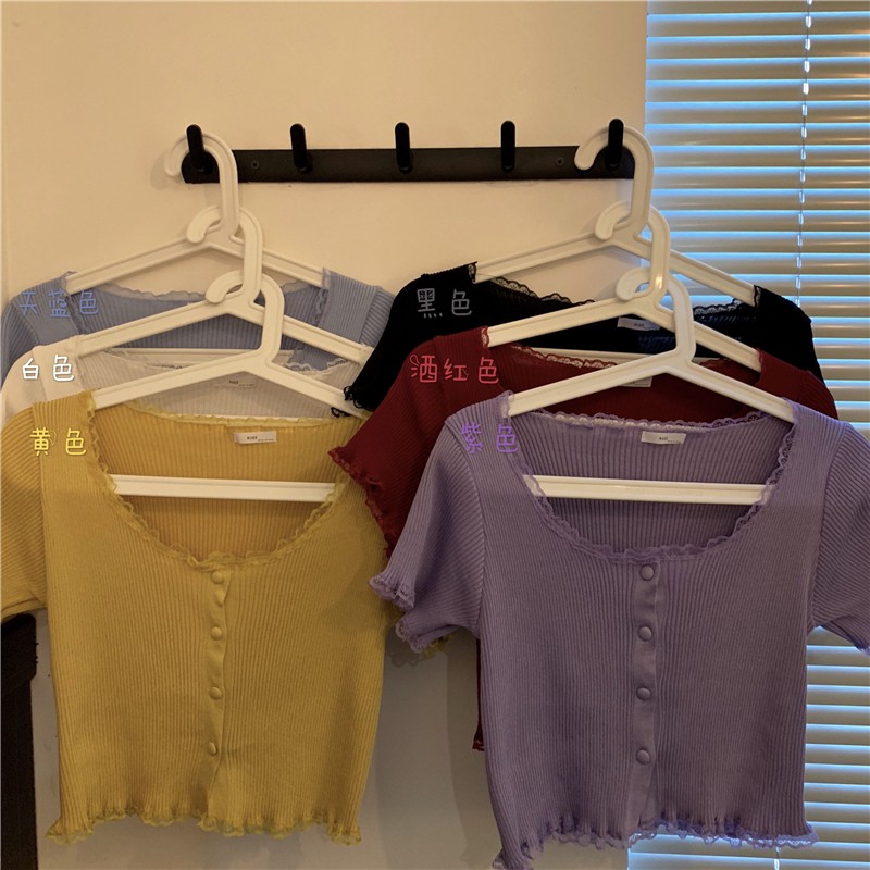  Áo cardigan tay ngắn phối ren dáng ôm dành cho nữ | BigBuy360 - bigbuy360.vn