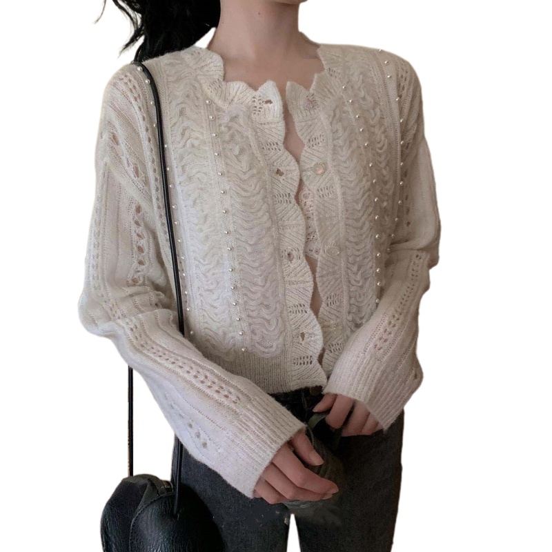 Áo Khoác Cardigan Dệt Kim Tay Dài Đính Nút Thêu Hoa Dễ Thương Cho Nữ