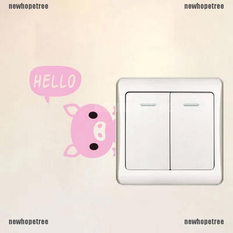Sticker nghệ thuật dán tường, cửa sổ hình chú heo nhỏ nói Hello