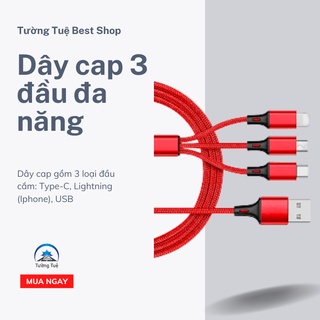Dây cap sạc nhanh 3 đầu đa năng Type C, Iphone, Android