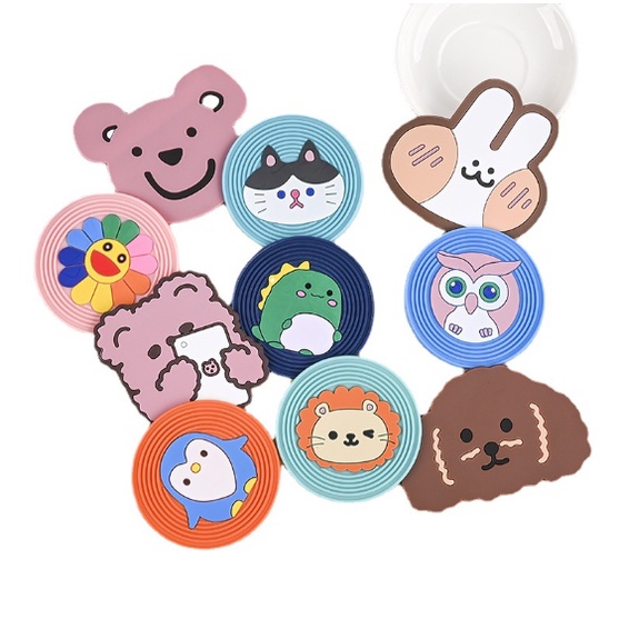 Đế lót ly silicon hình động vật xinh - miếng lót cốc cao su chống trượt Clovershop