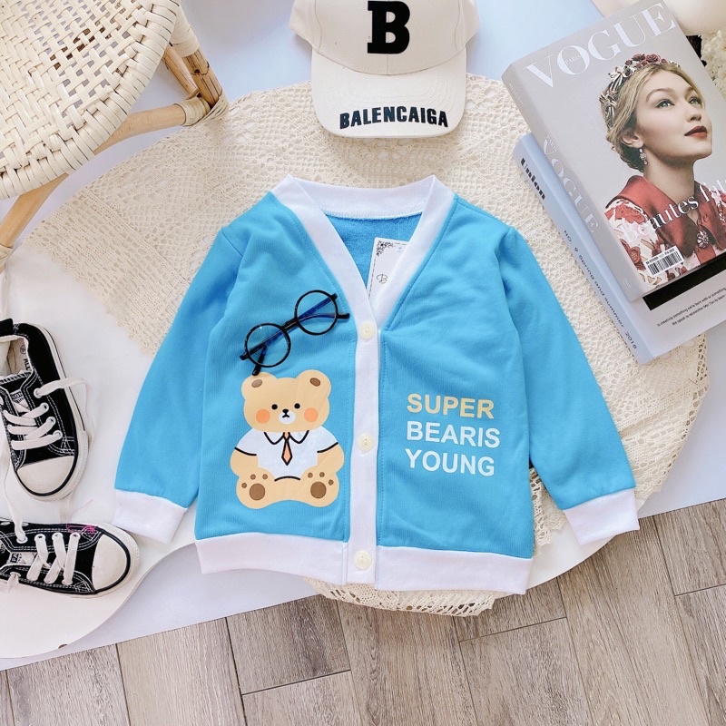 Áo Khoác Super Cổ Chữ V Chất Nỉ Da cá  Cho Bé Trai Bé Gái 7-19kg.