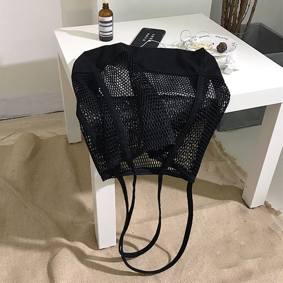 Túi đeo vai vải lưới canvas khoét lỗ sức chứa lớn đi mua sắm thời trang