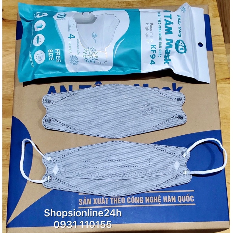 ✅ Thùng 300 cái khẩu trang y tế 4 lớp kf94 4D An Tâm Màu xám