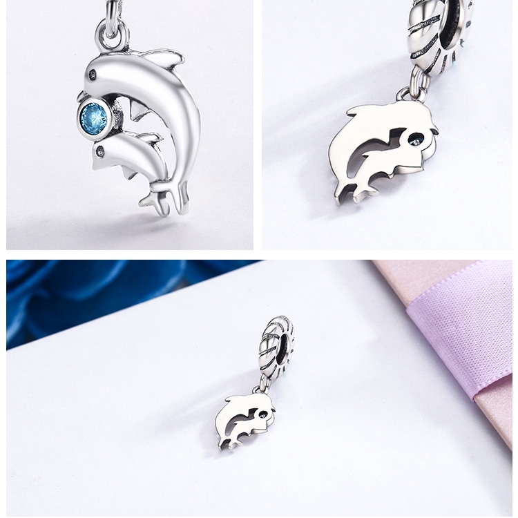 Hạt xỏ Bamoer SCC264 hình cá heo đính đá trang trí phụ kiện trang sức thời trang cho nữ