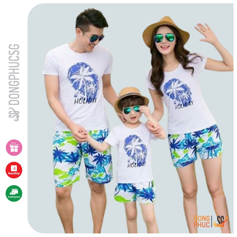 Đồ đi biển nam nữ gia đình - Set đi biển gồm áo và quần hoạ tiết nổi bật - Chất thun dày dặn DDB01 | DONGPHUCSG
