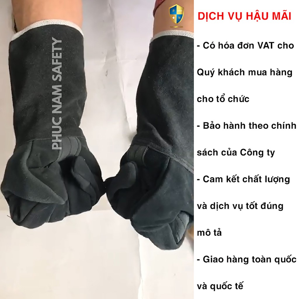 Găng tay da hàn 2 lớp dài màu bò,Găng tay da hàn 2 lớp dài màu đen, bao tay da hàn, găng tay hàn, găng tay Tig