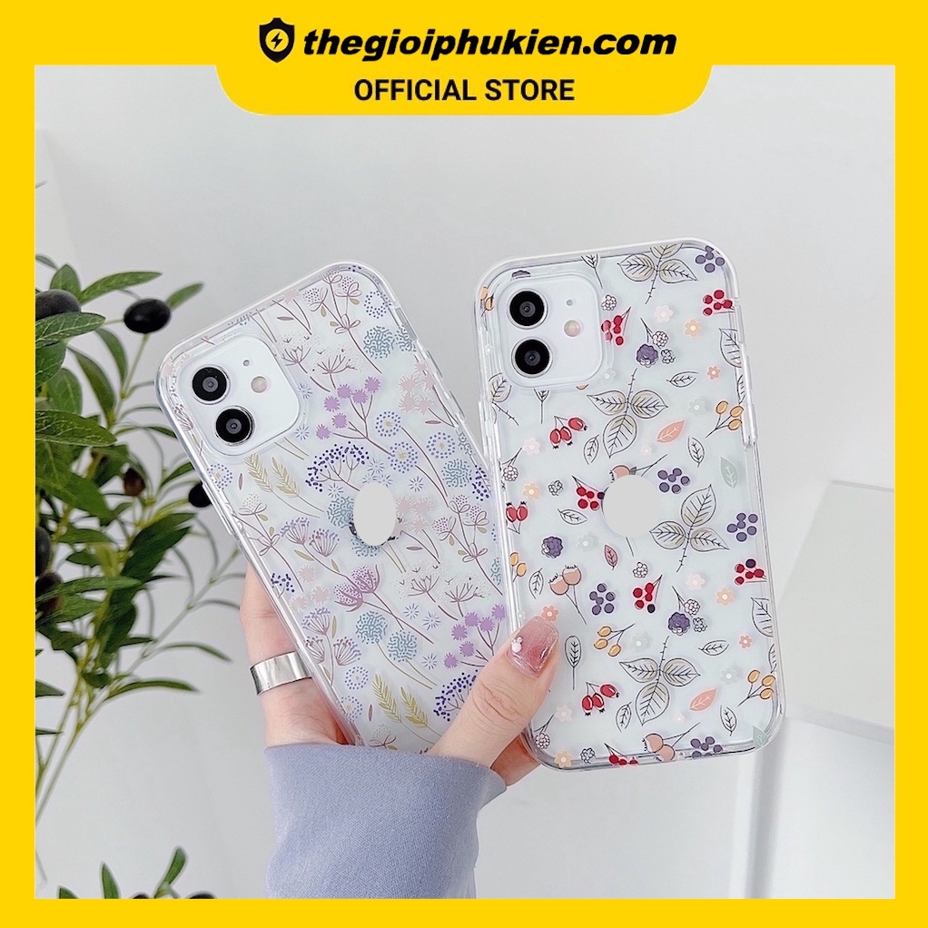 Ốp lưng iphone silicon dẻo trong suốt hoa lá dành cho iphone 6 đến 14promax - T109