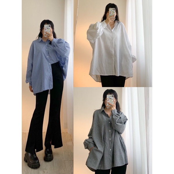 Áo sơ mi tay bồng oversize trùm mông 033