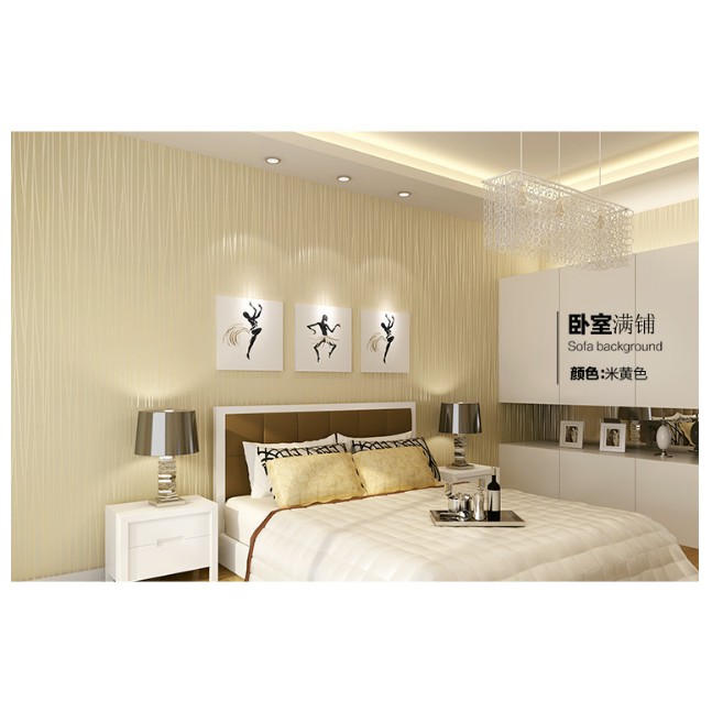 Cuộn 5M PVC giấy dán tường  –  VẢI GẤM NỀN VÀNG SỌC YJ162