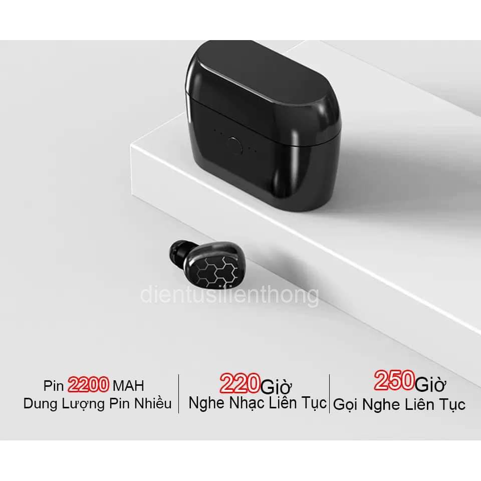 Tai Nghe Bluetooth Mini Kèm Dock Sạc Dung Lượng Khủng 1300 Mah Sạc Luôn Cho Thiết Bị Di Động, nghe nhạc 220h -dc3518