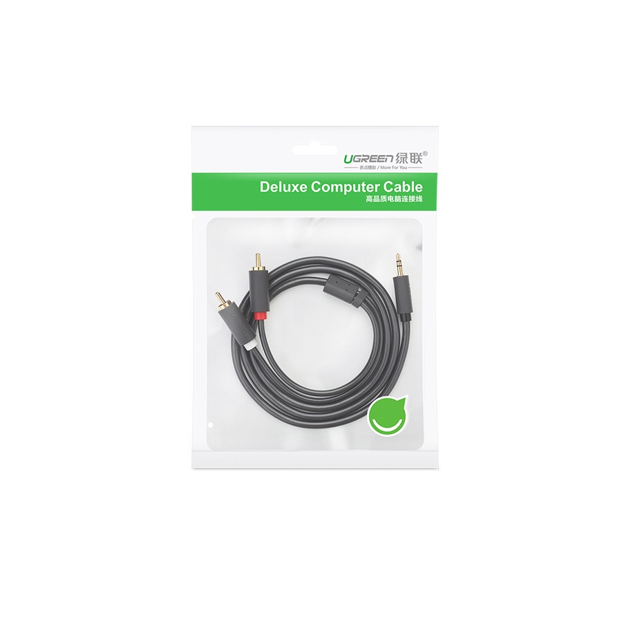 Cáp Audio 3.5mm sang 2 đầu bông sen RCA  dài 10m cao cấp Ugreen 10514 mạ vàng _Hàng chính hãng
