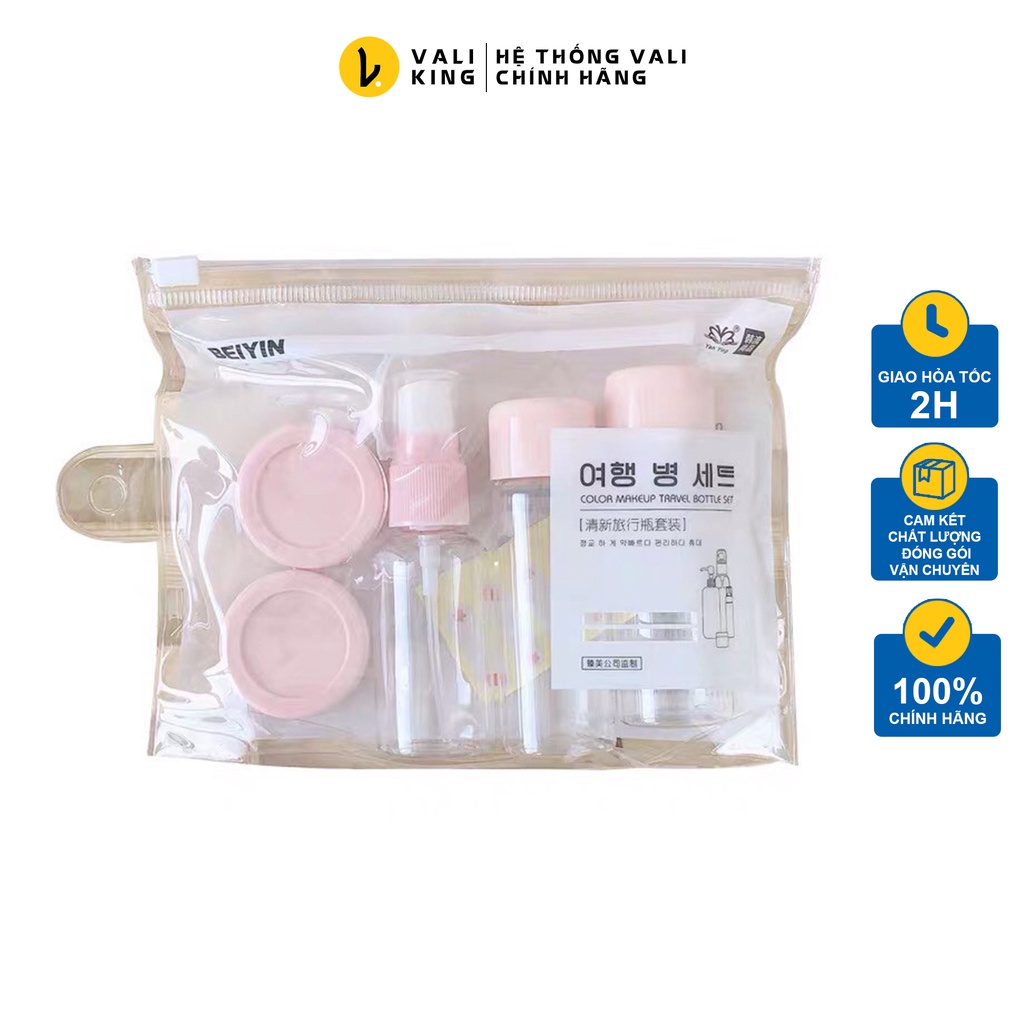 Bộ chiết mỹ phẩm mini 8 món kèm túi zip du lịch siêu xinh - Valiking