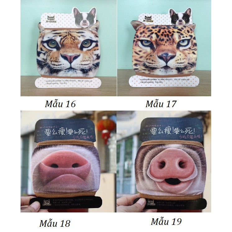 23 mẫu khẩu trang 3d Xdolls chính hãng 100% cotton hình mèo chó hổ báo mặt cười mũi lợn độc đáo