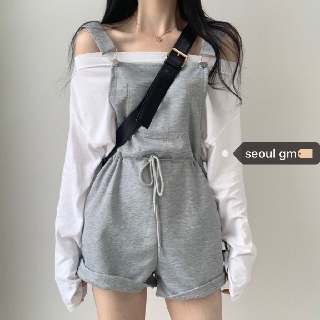Set áo dài tay trễ vai + quần yếm thun nữ