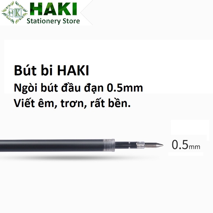 Bút bi bấm HAKI mực gel màu đen đỏ xanh ngòi 0.5mm viết trơn ra mực đều dụng cụ văn phòng phẩm B61
