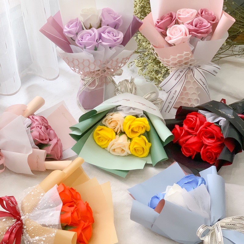 Bó hoa hồng sáp 5 bông quà tặng sinh nhật - Quà tặng cho người yêu, bạn gái valentine, 8/3, sinh nhật, sự kiện, hỏa tốc