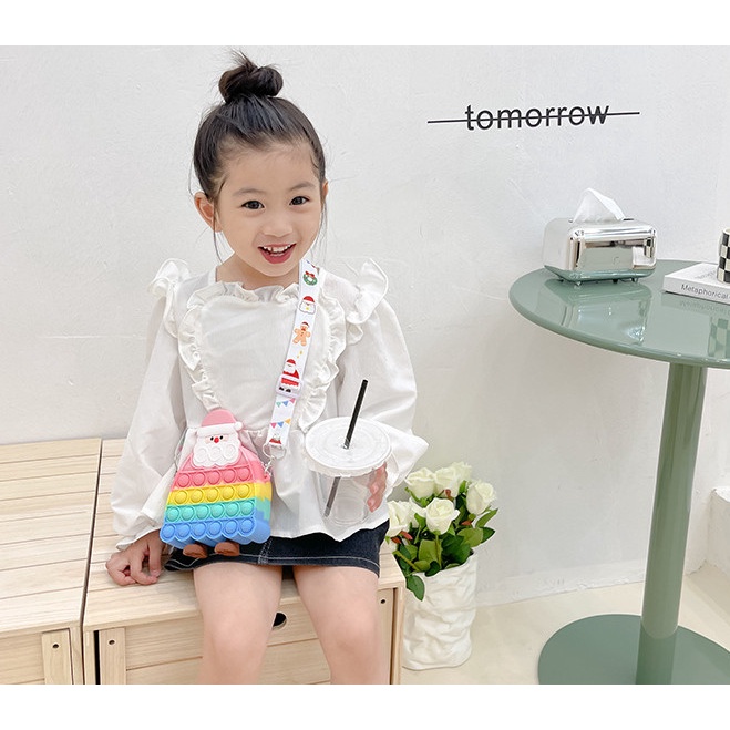 Túi pop it cho bé, túi đeo cho bé pop it silicon hình ông già noel nhiều màu sắc, kèm dây đeo xinh xắn, dễ thương