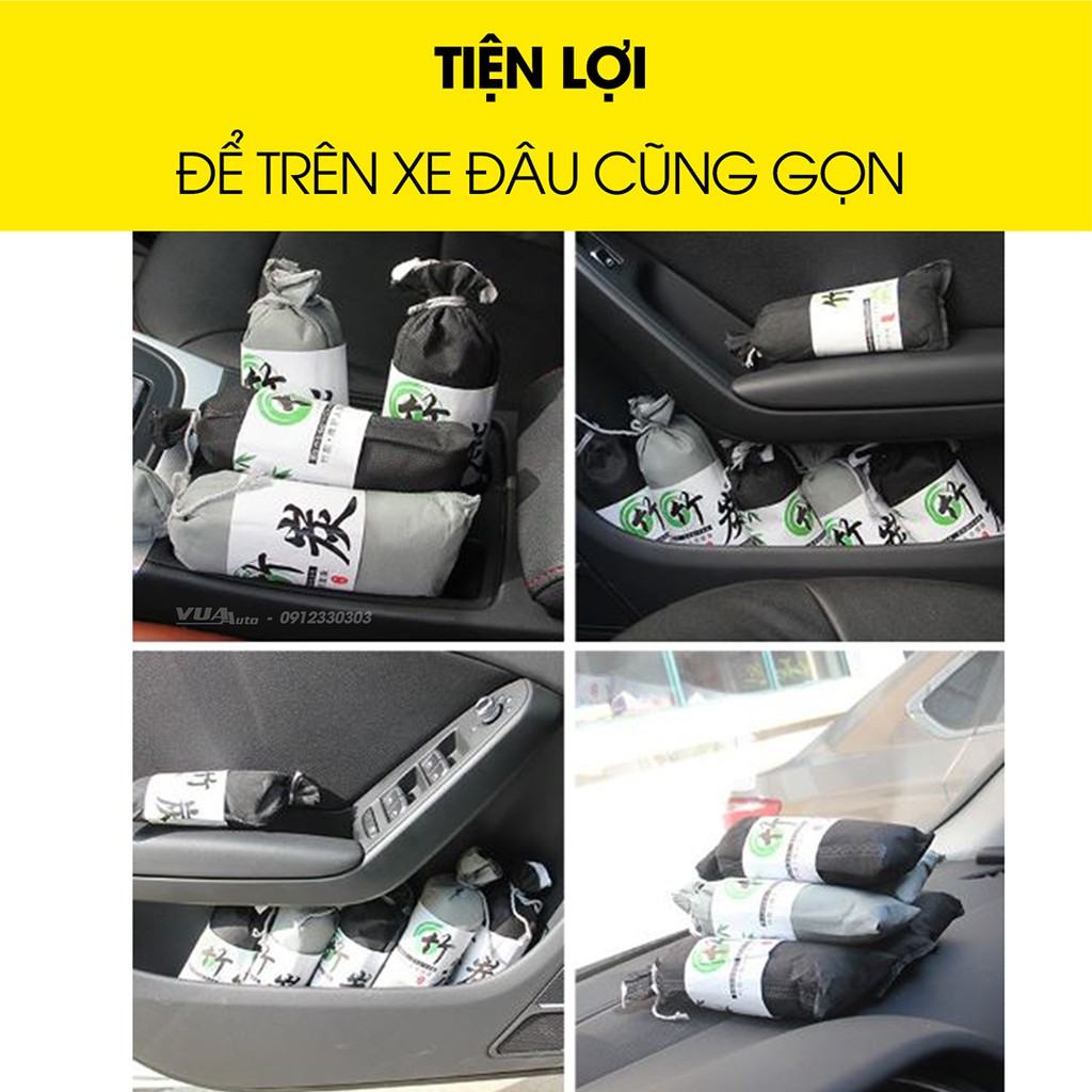 Túi than hoạt tính khử mùi ô tô VuaAuto, lọc không khí, khử mùi loại bỏ ẩm mốc trên xe hơi, than tre tự nhiên an toàn