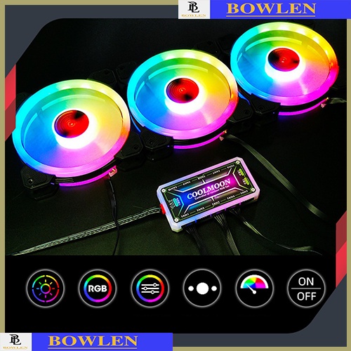 Quạt Fan Led Rgb, Quạt gió Pc, Fan Led Pc RGB Coolmoon + Bộ Hub Coolmoon và điều khiển
