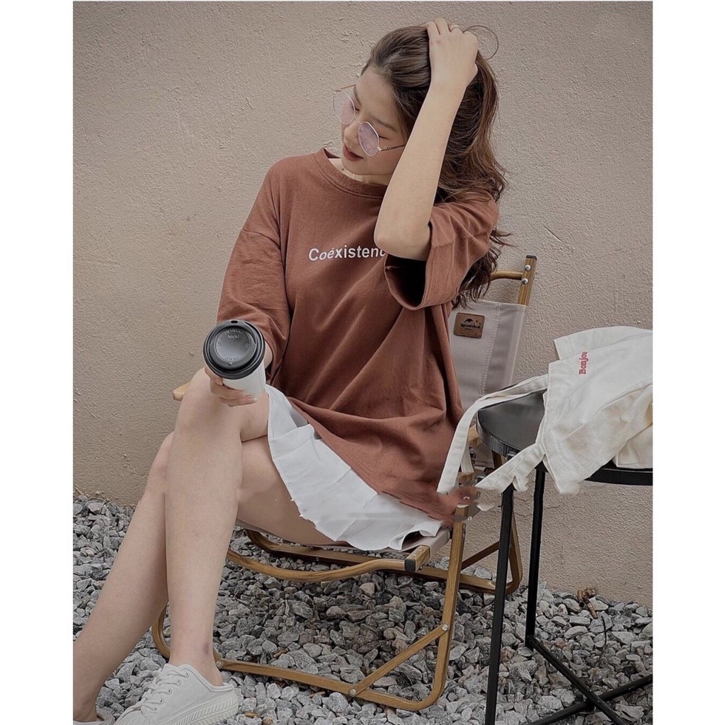 Áo thun tay lỡ form rộng Oversize, áo phông Unisex In Chữ Coéxistence 3158