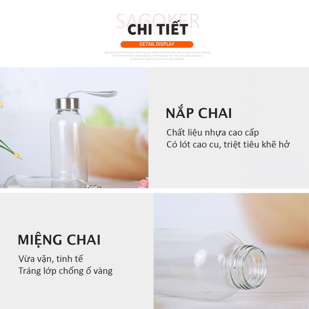 Bình thủy tinh nắp dây 300ml, 500ml SAGOKER, mã BTT894