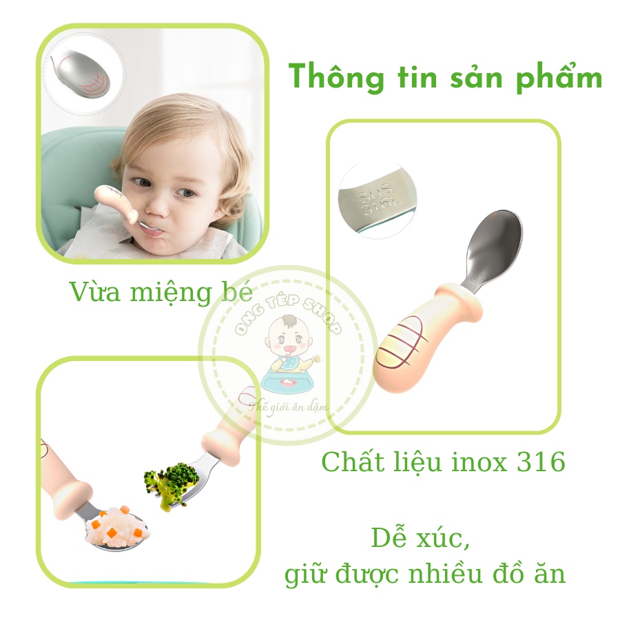 Thìa dĩa tập xúc cho bé chất liệu inox - dạng vỉ