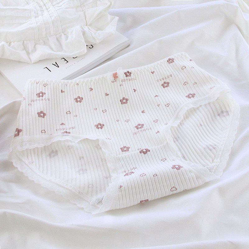 Quần Lót Nữ Cotton gân tăm Hoa đào viền ren mẫu C874