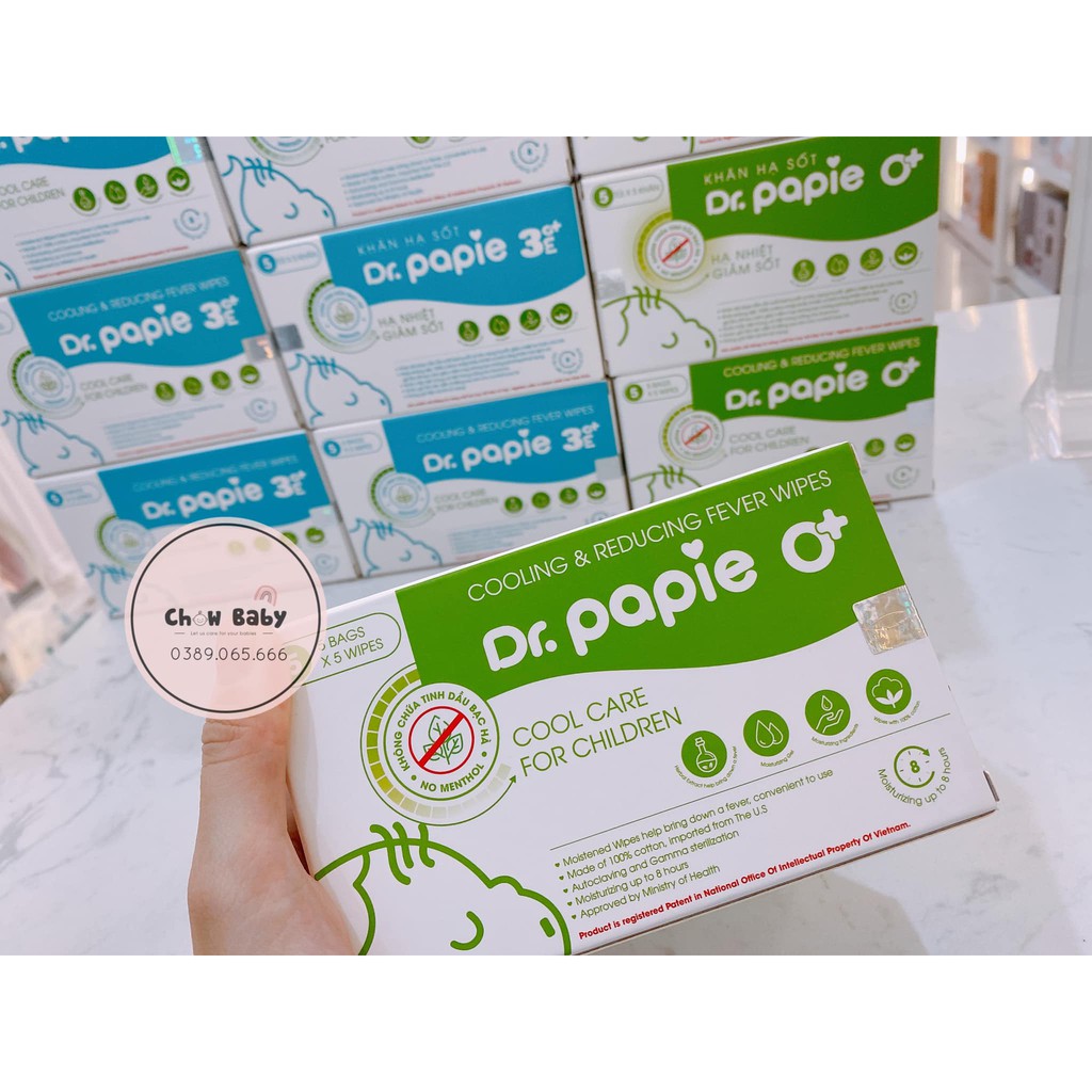 Khăn lau hạ sốt Dr Papie 0 tháng 3 tháng