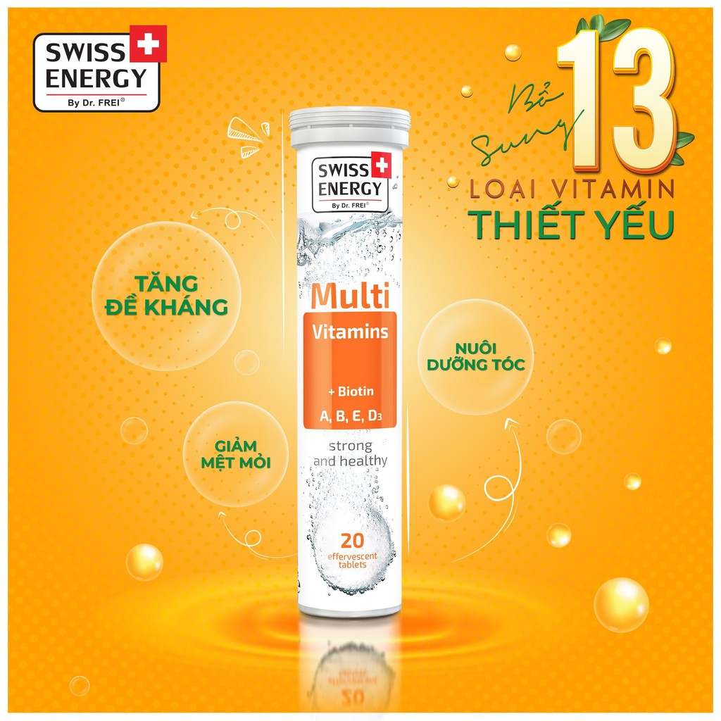 Viên sủi Vitamin tổng hợp Swiss Energy Multivitamins & Biotin (20 Viên/ tuýp) | Thế Giới Skin Care