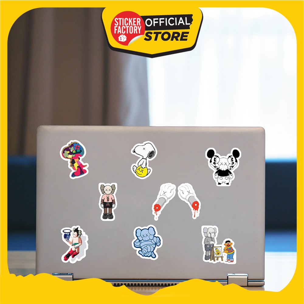 Hộp set 30 sticker decal hình dán nón bảo hiểm , laptop, xe máy, ô tô STICKER FACTORY - Kaws