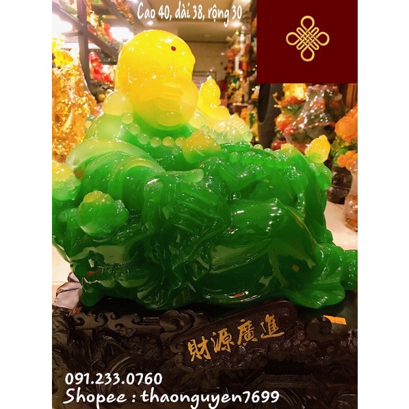 Tượng Phật Di Lặc Ngũ Phúc màu xanh ngọc phong thuỷ (cao 41, dài 37, rộng 26)