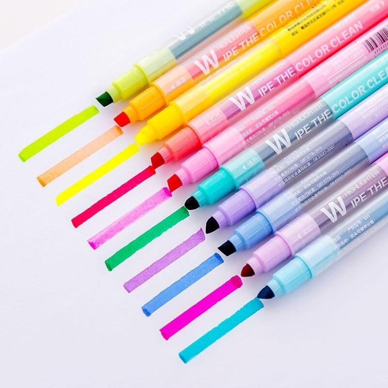 Bút đánh dấu hai đầu có thể xóa được đánh dấu huỳnh quang WIPE THE COLOR CLEAN HIGHLIGHTER