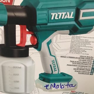 Súng phun sơn Total TSGLI/001, Điện thế pin: 20V / 2.0Ah