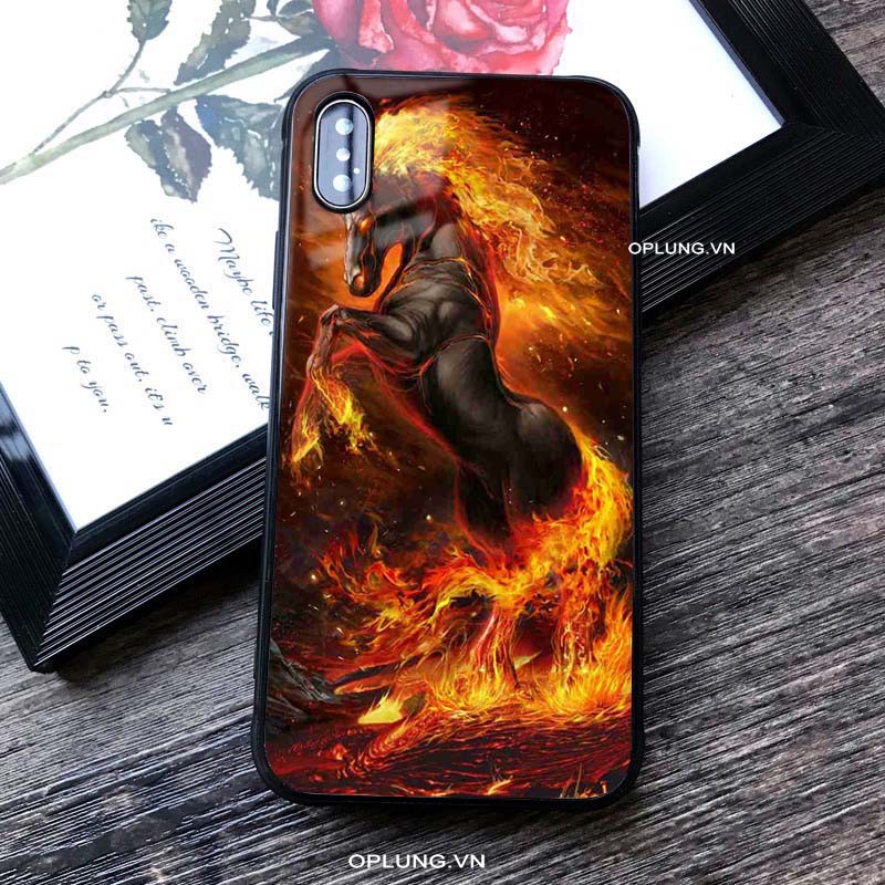 Ốp iphone tráng gương ốp mặt kính NGỰA LỬA K265
