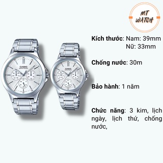 Đồng hồ cặp đôi nam nữ giá rẻ chính hãng CASIO MTP-V300 và LTP-V300, đồng hồ 3 kim 3 mặt số chống nước, pin 3 năm