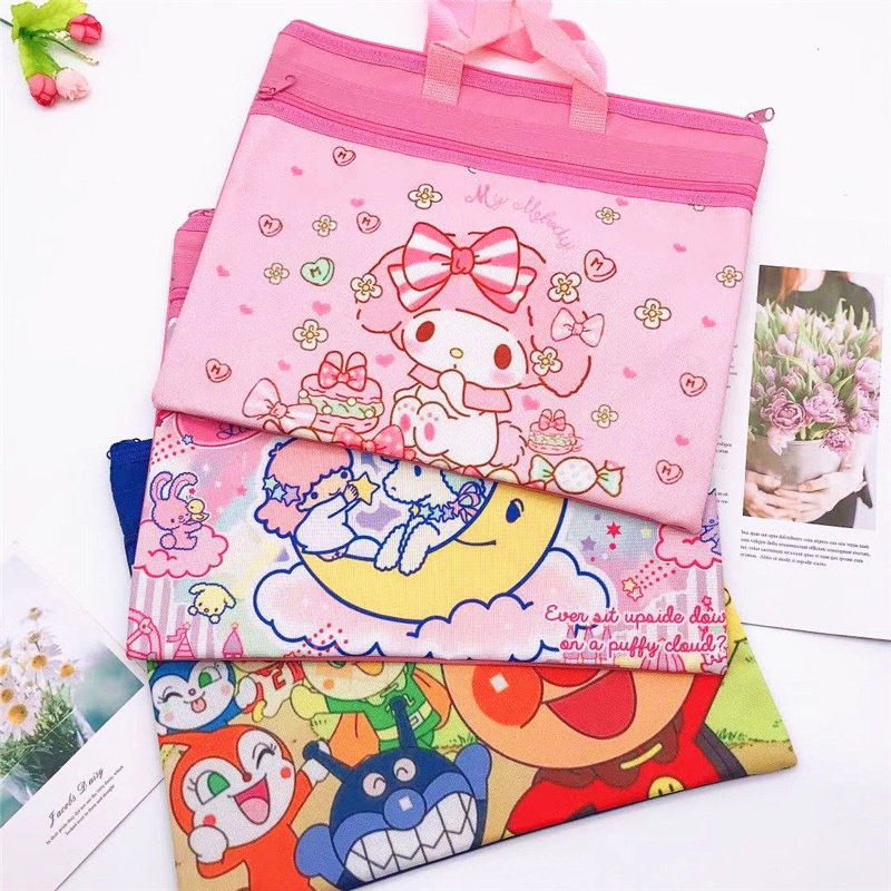 Túi Đựng Tài Liệu Bằng Vải Oxford Hai Lớp Có Khóa Kéo Họa Tiết Hoạt Hình