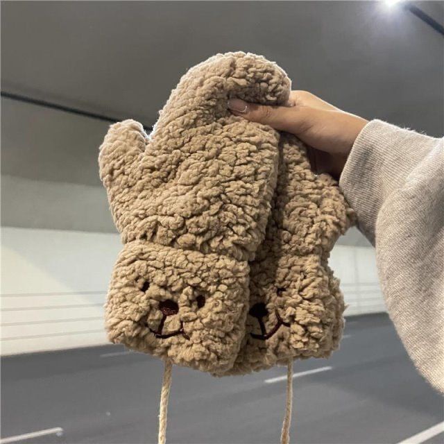 Ins Găng Tay Bông Dày Dặn Ấm Áp Chống Lạnh Hình Gấu Nhỏ Dễ Thương Dành Cho Nữ Đi Xe Đạp Vào Mùa Đông