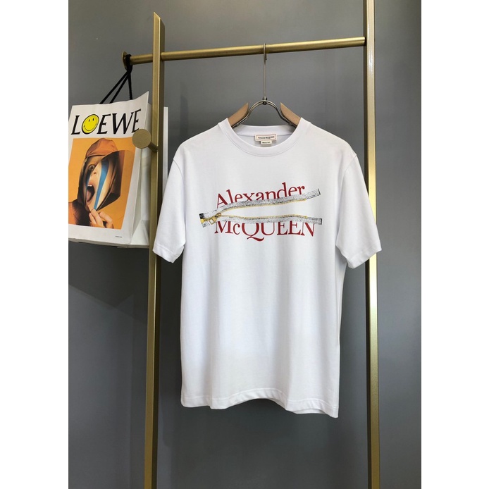 Áo Thun cotton Tay Ngắn Cổ Tròn In Chữ Alexander McQueen Thời Trang Cho Nam Và Nữ