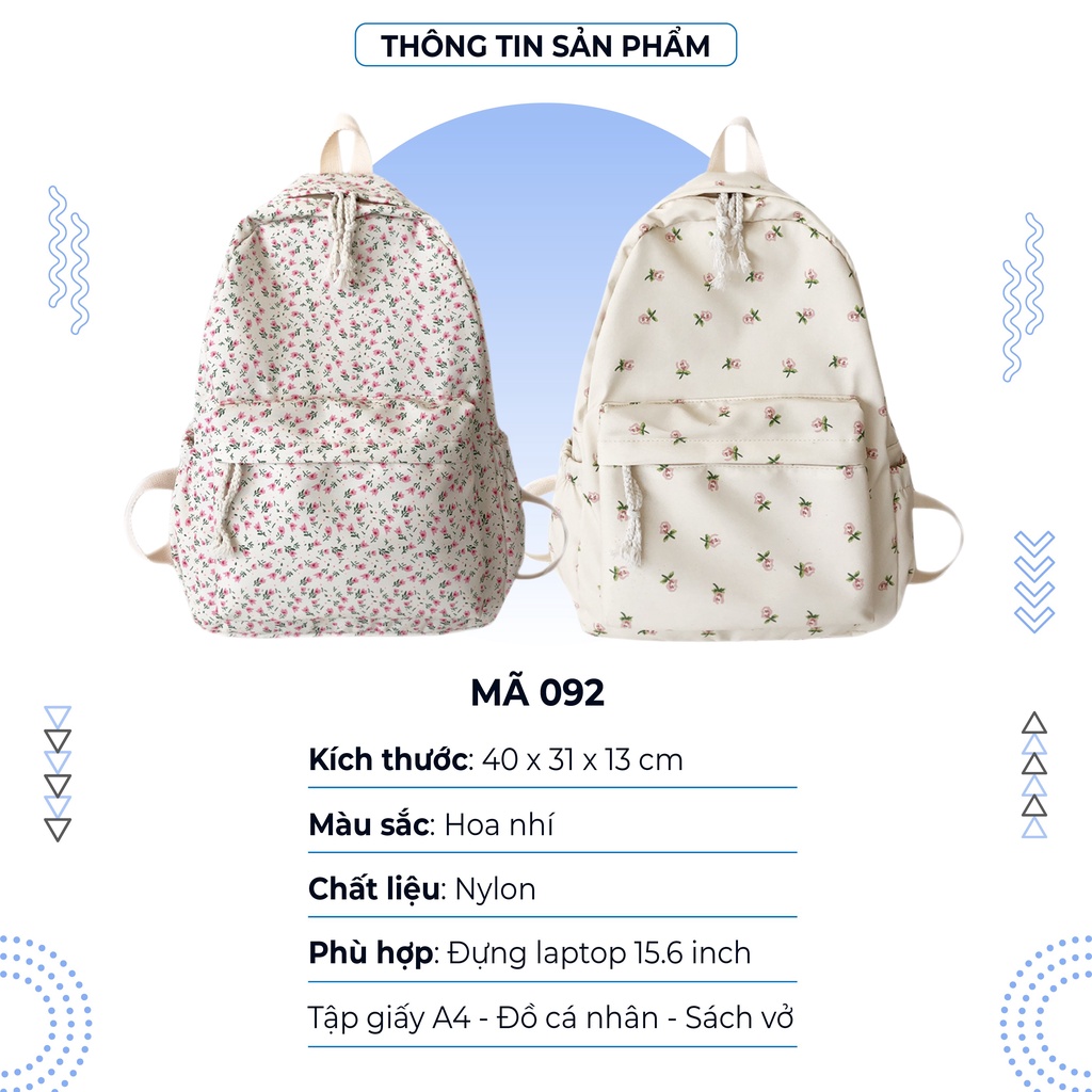 Balo nữ đi học họa tiết hoa nhí dễ thương đựng được laptop 15.6inch