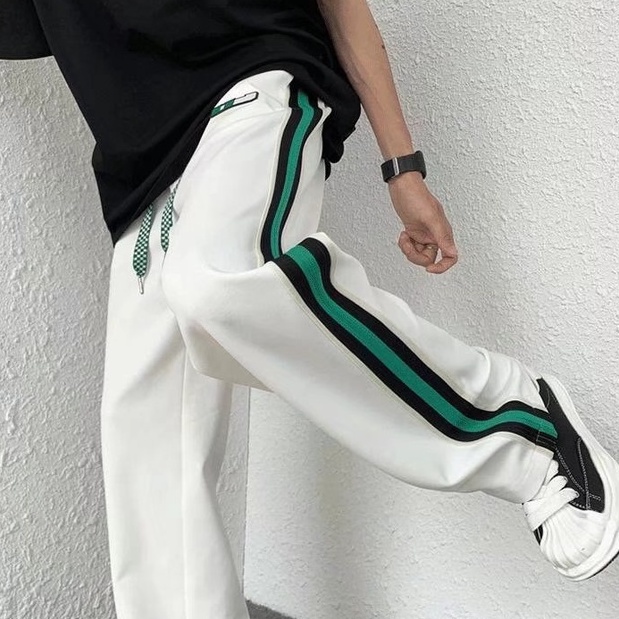【S-3XL】Quần nam Dây Rút  Kẻ Sọc  quần dài trắng bé trai Phong Cách  Harajuku Thời Trang Quần Dài Hàn Quốc Cho Nam quần baggy unisex