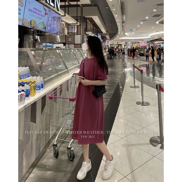 Váy phông trơn dài tay lỡ oversize, đầm dáng suông nữ