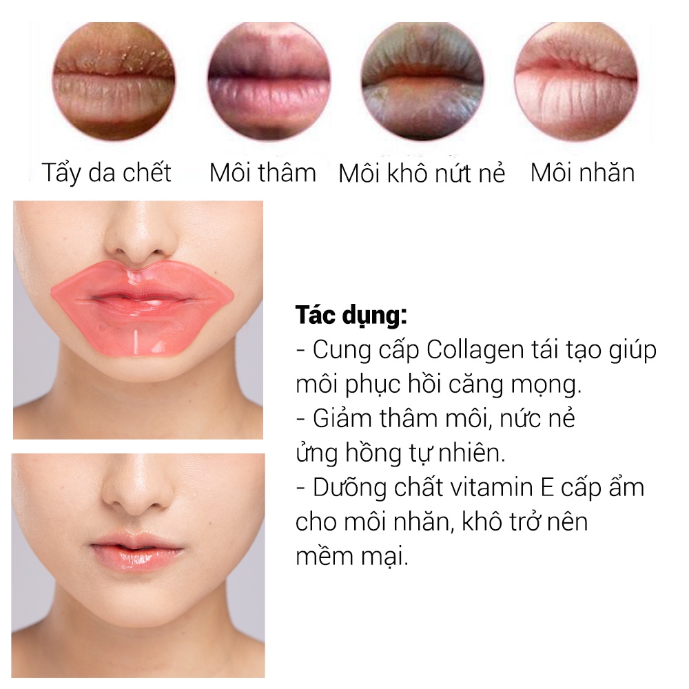 Mặt nạ môi collagen Nhật Bản Akimi Japan làm hồng, mềm môi, tẩy da chết cho môi, mask môi dưỡng ẩm, làm mờ thâm môi