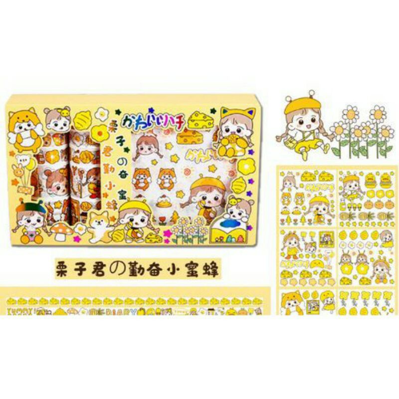 Hộp 10 Wasi tape và 10 sticker theo chủ đề đáng yêu
