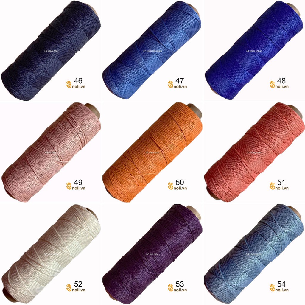 Sợi dệt trơn 2mm Craft yarn VN chuyên móc túi xách, ví, mũ nón lên dáng đẹp, màu sắc vintage 175g (Mã 41 đến 60)