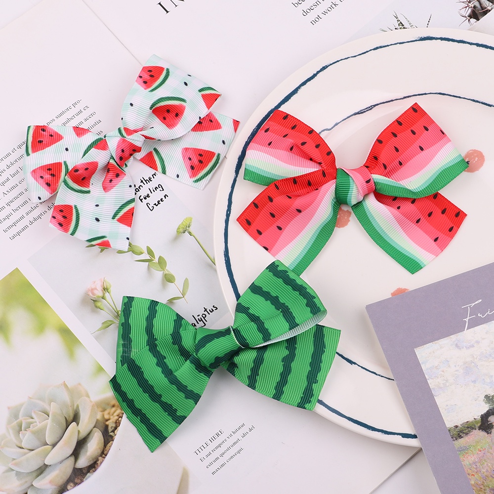 Kẹp tóc KIDSBOWS hình nơ in họa tiết dưa hấu cho bé gái