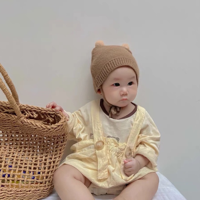 Mũ len cho bé - Mũ len Tai gấu có dây buộc chất len mềm nhiều màu xinh xắn dễ thương cho bé từ 0-3 tuổi ML03