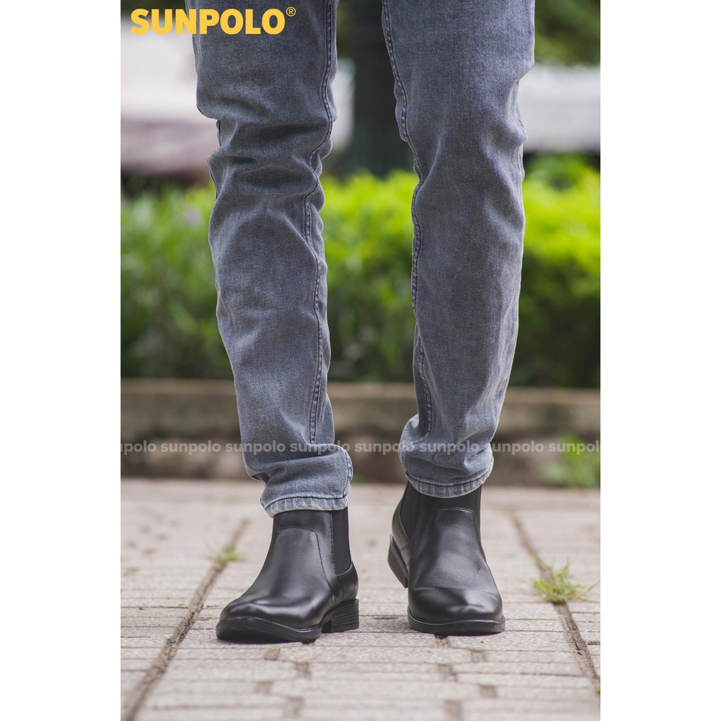 Giày Boots Nam Cổ Cao Da Bò SUNPOLO Màu Đen - BOOT01