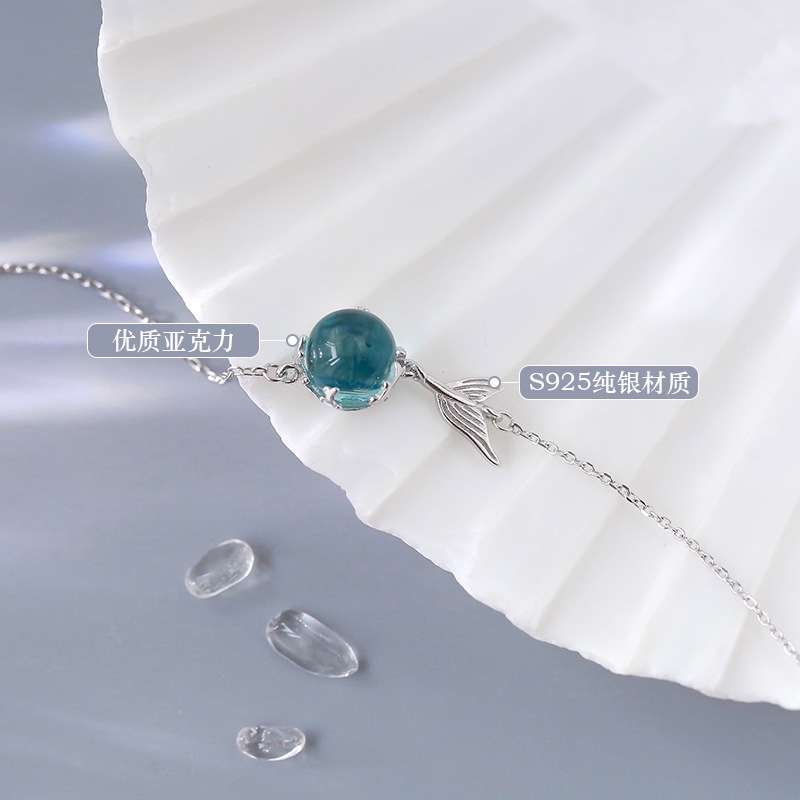 Vòng Tay Mạ Bạc 925 Hình Đuôi Cá Màu Xanh Dương Thanh Lịch