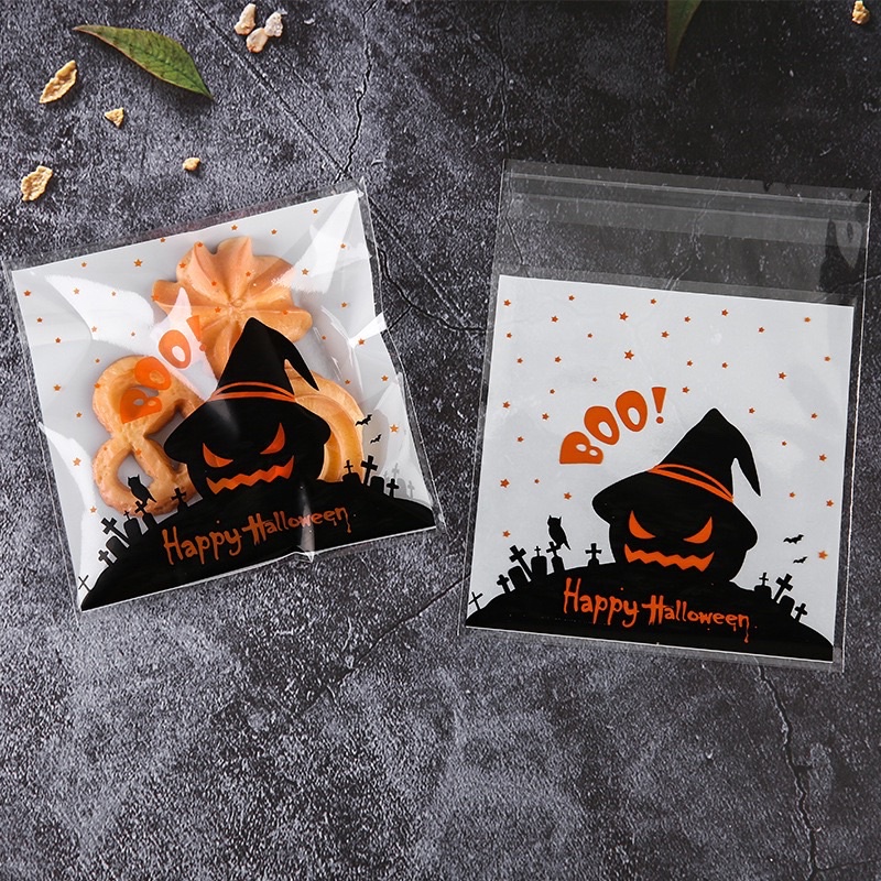 Set 100 túi kiếng dán Halloween mix 4 loại size 10 x 10 cm